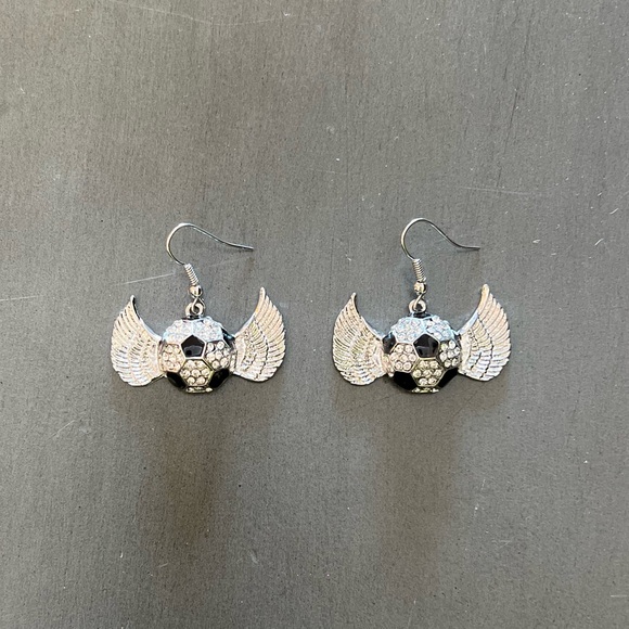 Basketball Allover Orange Rhinestone & Silver Angel Wing Mom NBA 1.5” Earrings - Picture 5 of 5